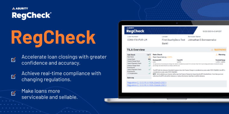 A laptop with Asurity's all-in-one compliance solution, RegCheck, on the screen